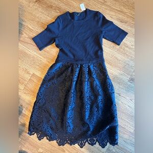 NWT Ann Taylor Navy Blue Dress with Knit Bodice and Lace Skirt